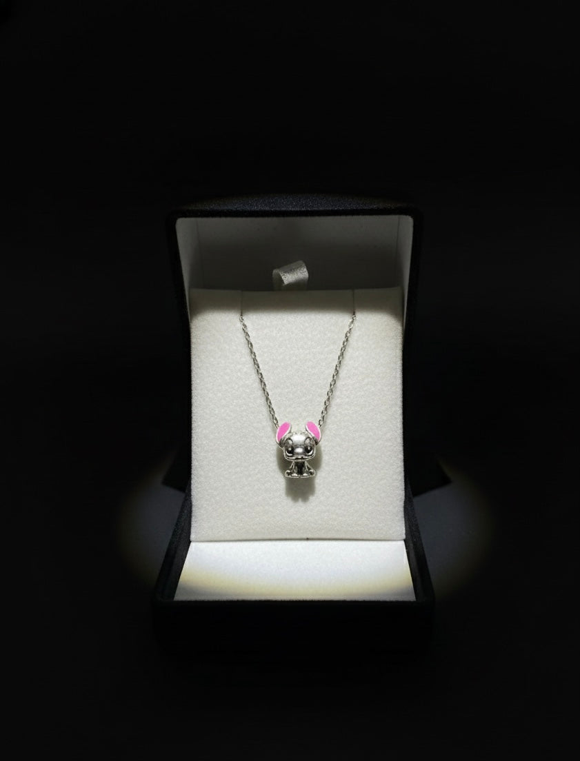 Stitch pembe kolye çarpıcı not ve kutulu