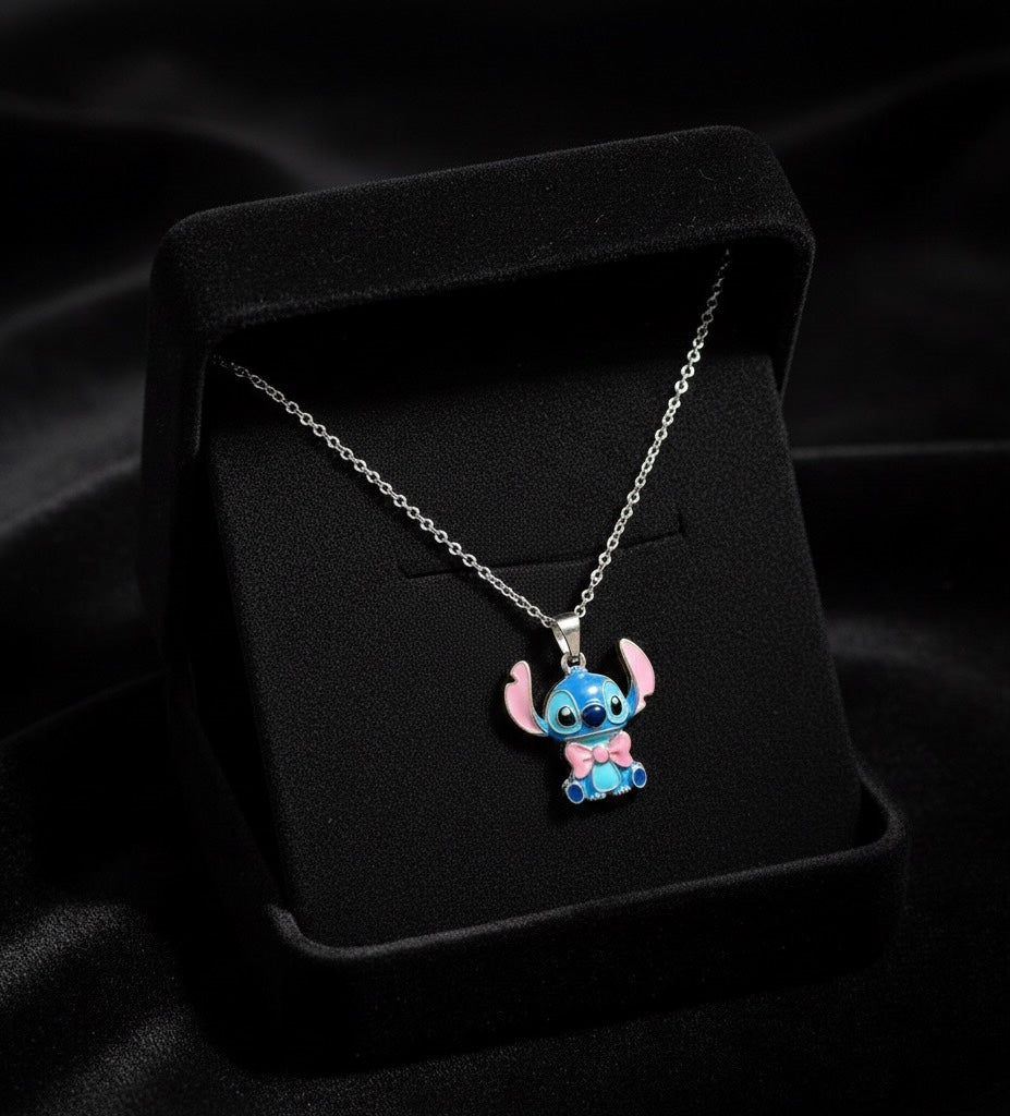 Minik Kızıma Stitch Pembe Fiyonk Kolye