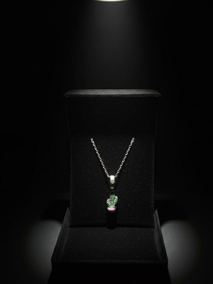 Işıltılı kaktüs kolye çarpıcı not ve kutulu