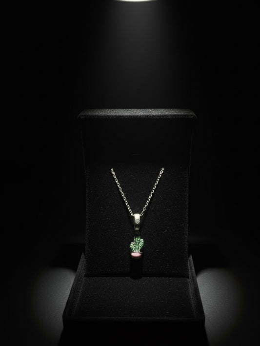 Işıltılı kaktüs kolye çarpıcı not ve kutulu